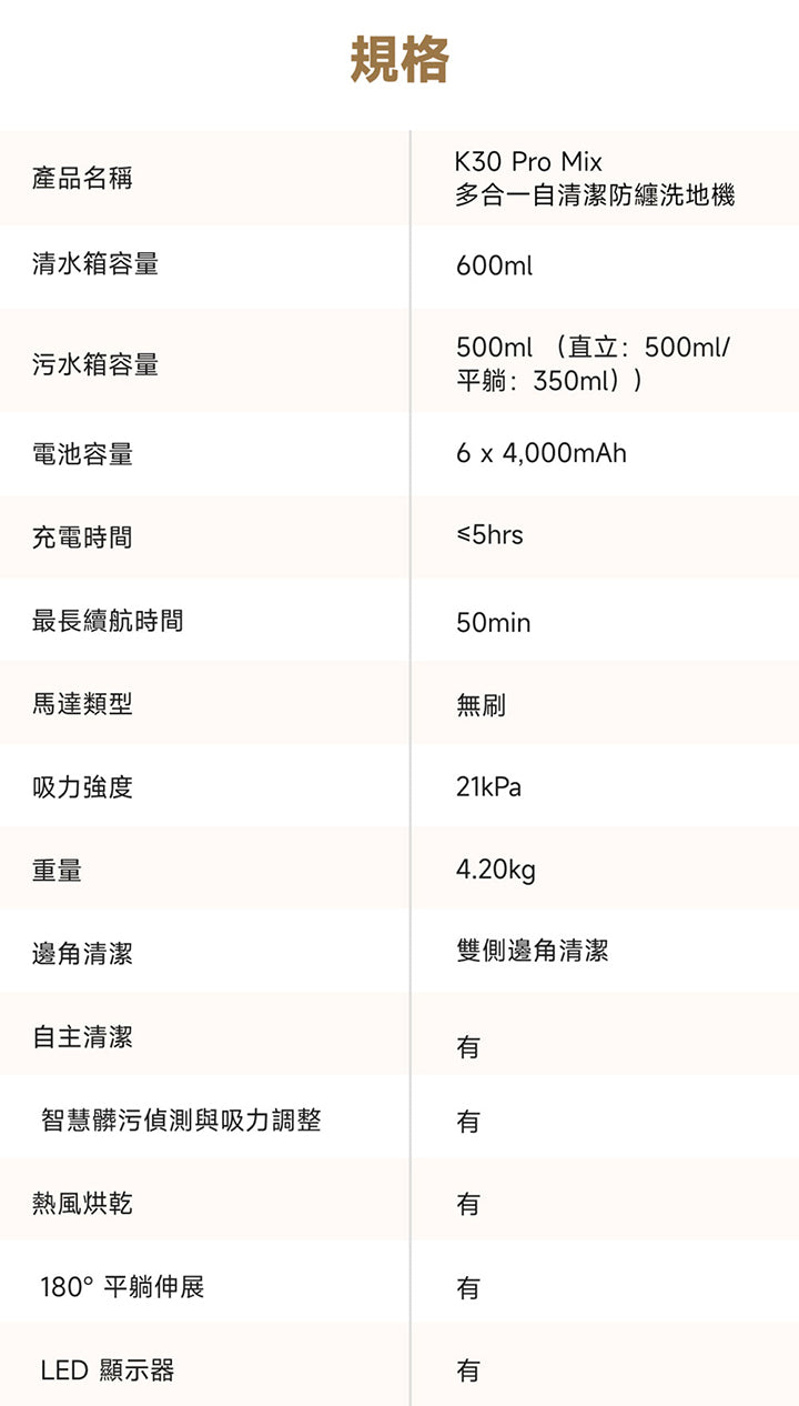 MOVA K30 Pro Mix 多合一自清潔防纏洗地機 MOVA-TW