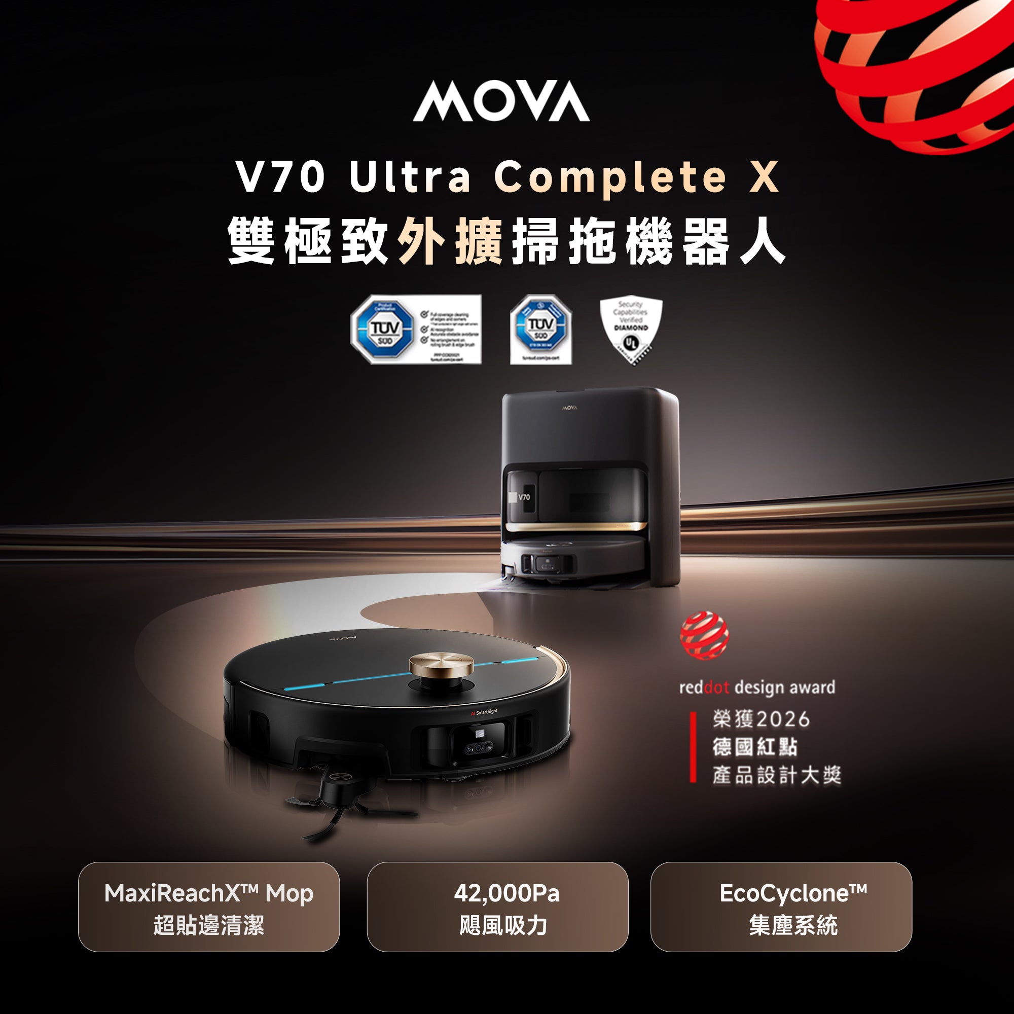 MOVA V70 Ultra Complete X 雙極致外擴全能掃拖機器人 MOVA-TW