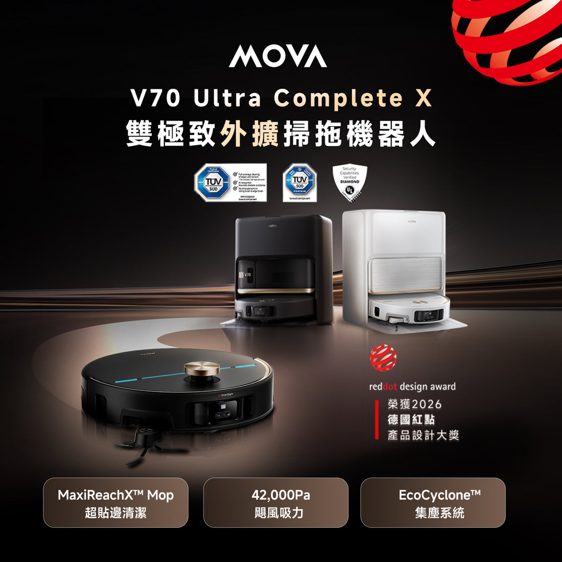 MOVA V70 Ultra Complete X 雙極致外擴全能掃拖機器人 MOVA-TW